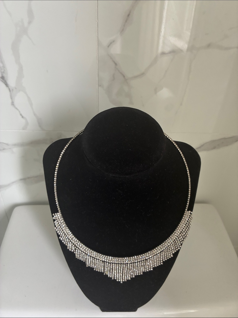 Silver Fringe Crystal Necklace - Women Jewelry
